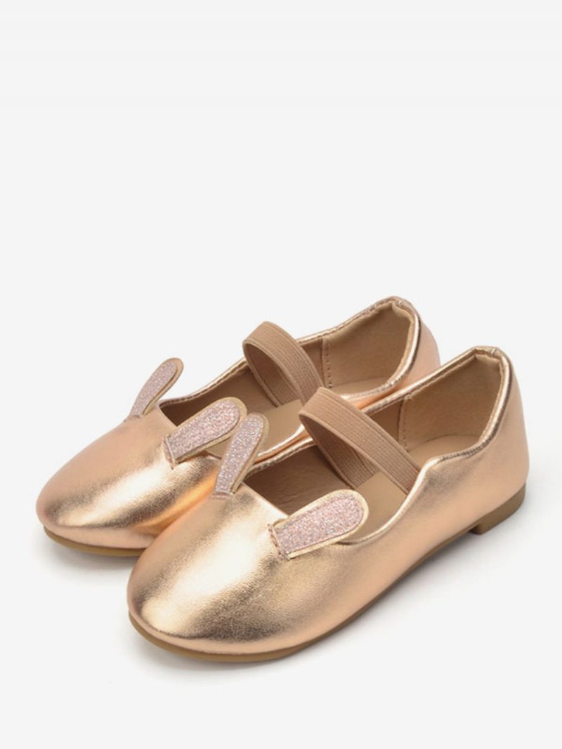 Blumenmädchenschuhe Goldfarbene Pu-leder-partyschuhe Für Kinder