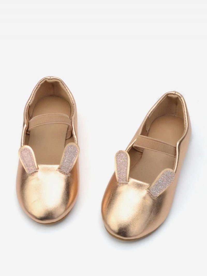 Blumenmädchenschuhe Goldfarbene Pu-leder-partyschuhe Für Kinder - Gold