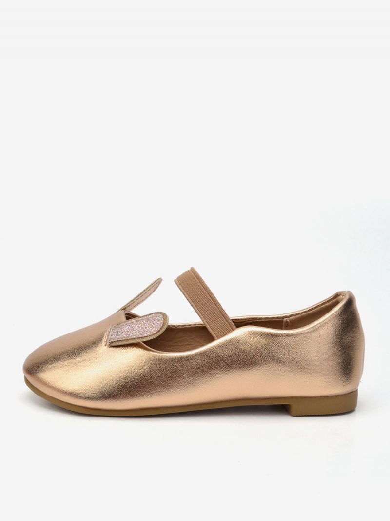 Blumenmädchenschuhe Goldfarbene Pu-leder-partyschuhe Für Kinder - Gold