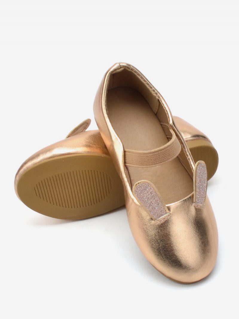 Blumenmädchenschuhe Goldfarbene Pu-leder-partyschuhe Für Kinder - Gold