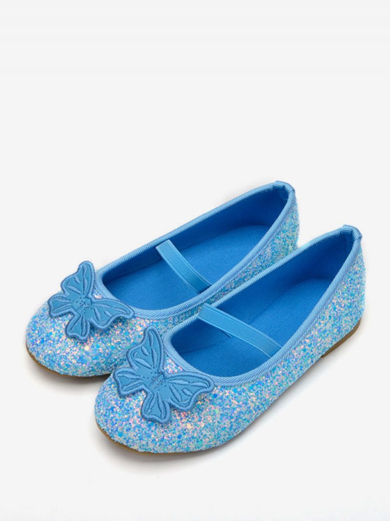 Blumenmädchenschuhe Hellhimmelblau Pu-leder Pailletten Partyschuhe Für Kinder