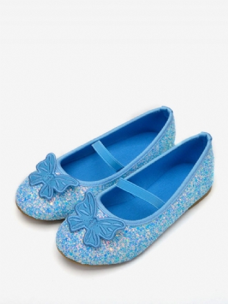 Blumenmädchenschuhe Hellhimmelblau Pu-leder Pailletten Partyschuhe Für Kinder