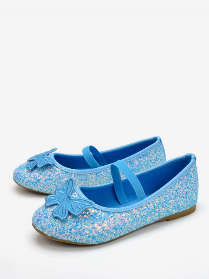 Blumenmädchenschuhe Hellhimmelblau Pu-leder Pailletten Partyschuhe Für Kinder - Helles Himmelblau