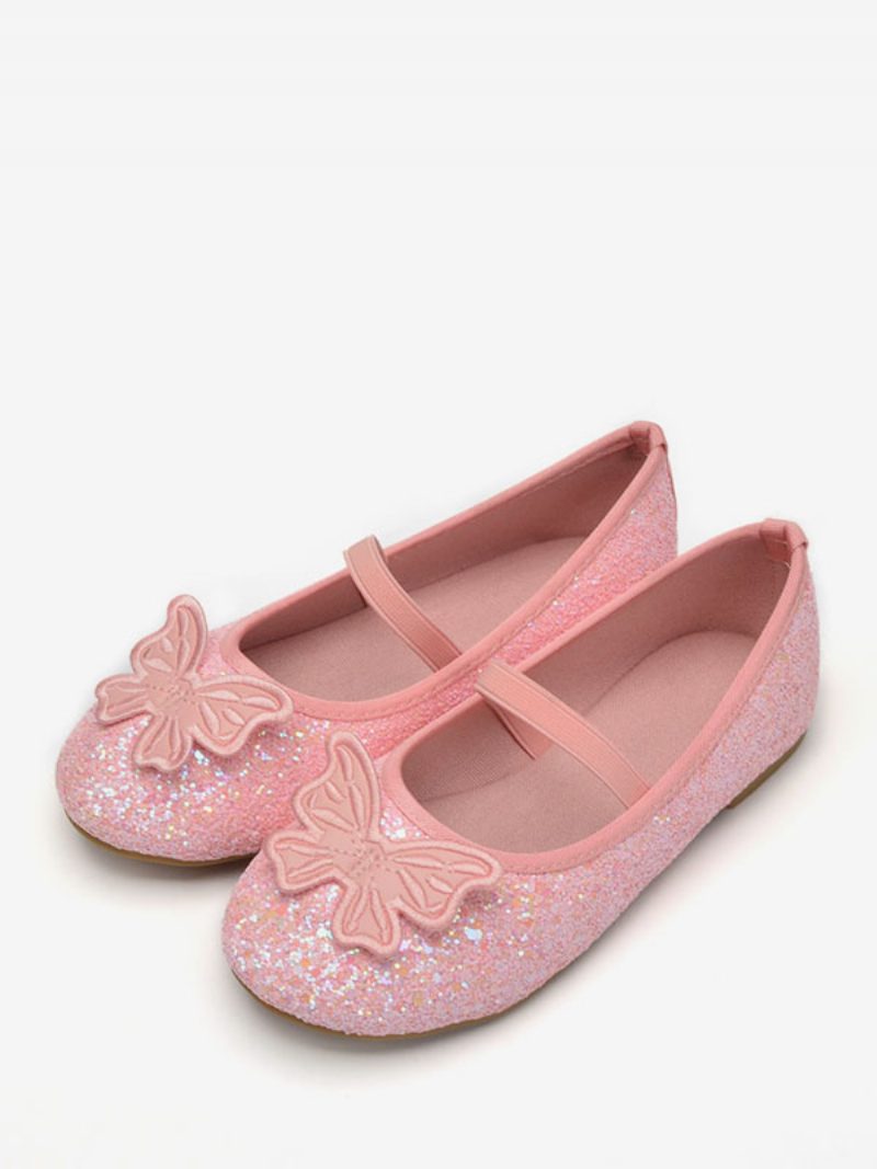 Blumenmädchenschuhe Hellhimmelblau Pu-leder Pailletten Partyschuhe Für Kinder - Rosa