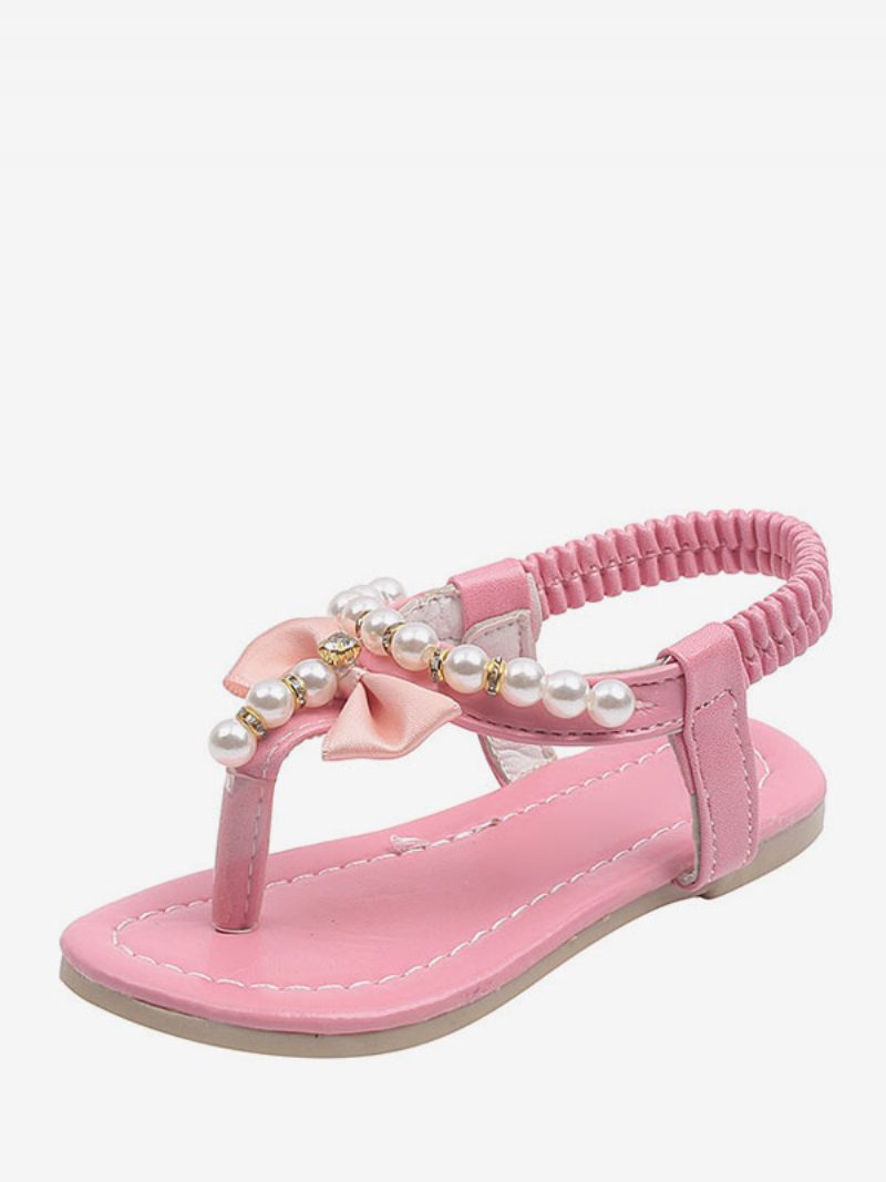 Blumenmädchenschuhe Lila Pu-leder Perlen Partyschuhe Für Kinder - Rosa