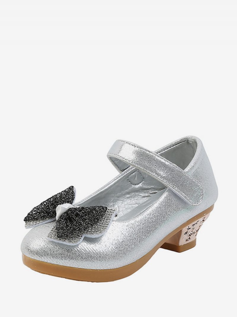 Blumenmädchenschuhe Rosa Pailletten-stoffschleifen Partyschuhe Für Kinder - Silber