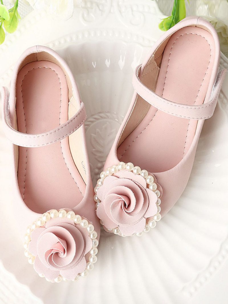 Blumenmädchenschuhe Rosa Pu-leder Blumen Partyschuhe Für Kinder - Rosa