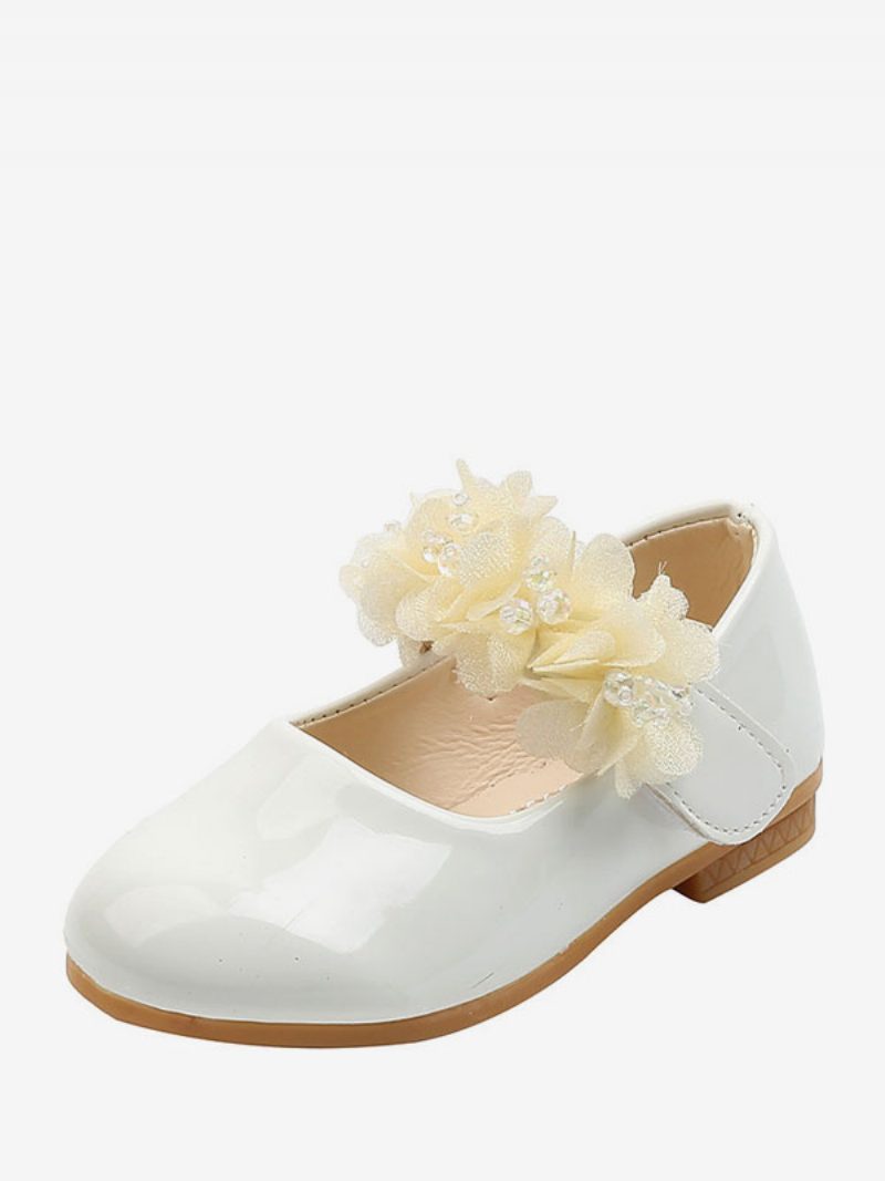 Blumenmädchenschuhe Rosa Pu-leder Partyschuhe Für Kinder - Weiß