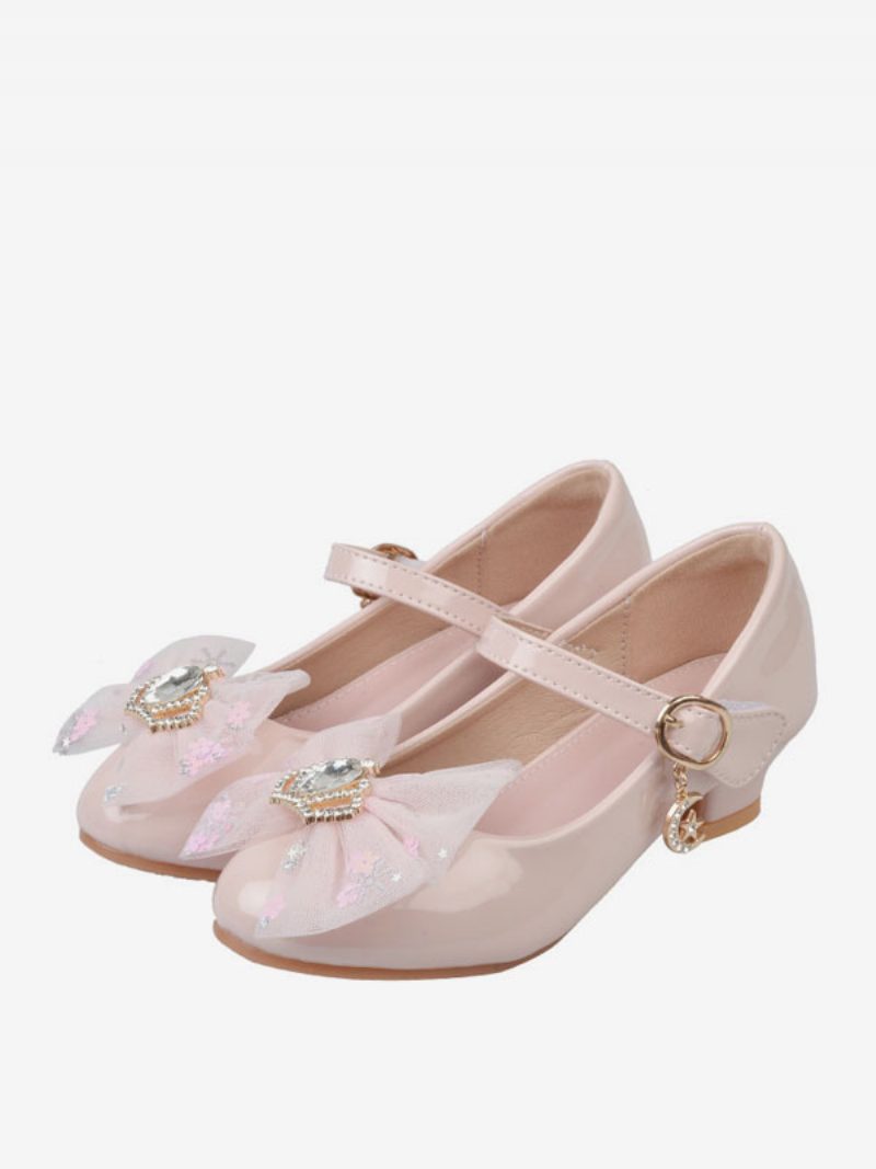 Blumenmädchenschuhe Rosa Pu-leder Strass Partyschuhe Für Kinder