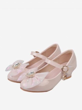 Blumenmädchenschuhe Rosa Pu-leder Strass Partyschuhe Für Kinder