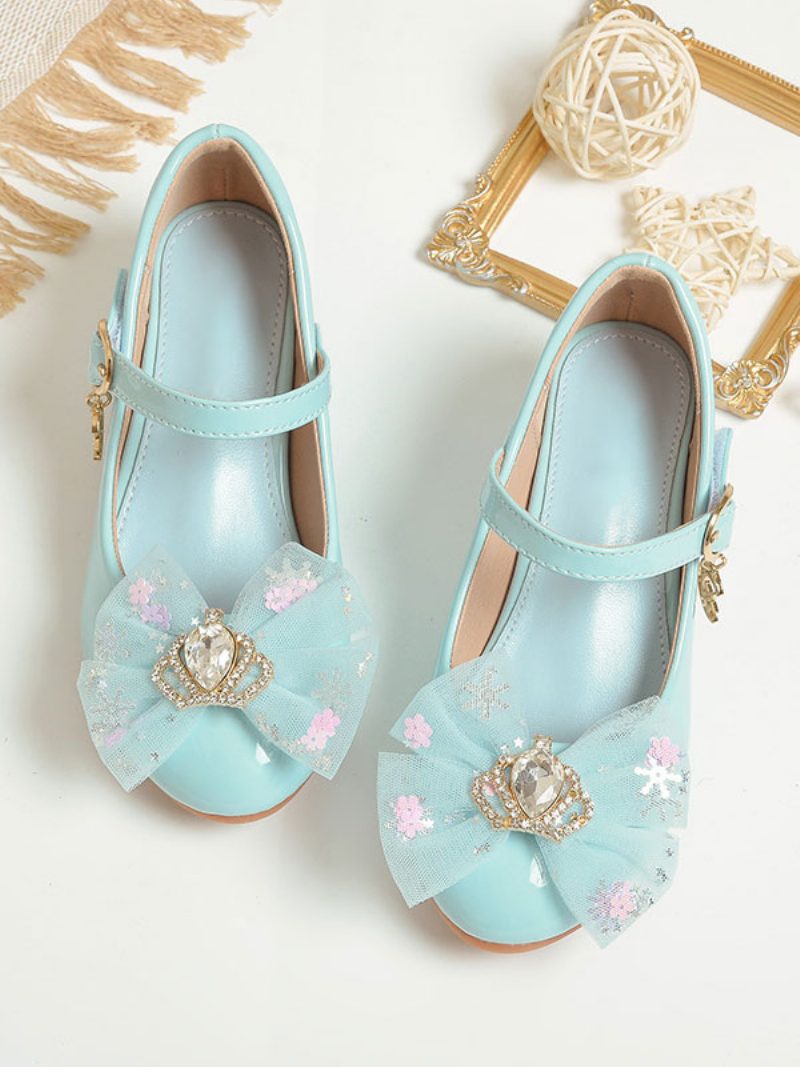 Blumenmädchenschuhe Rosa Pu-leder Strass Partyschuhe Für Kinder - Helles Himmelblau