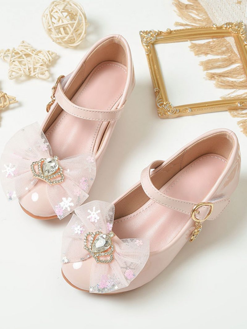 Blumenmädchenschuhe Rosa Pu-leder Strass Partyschuhe Für Kinder - Rosa