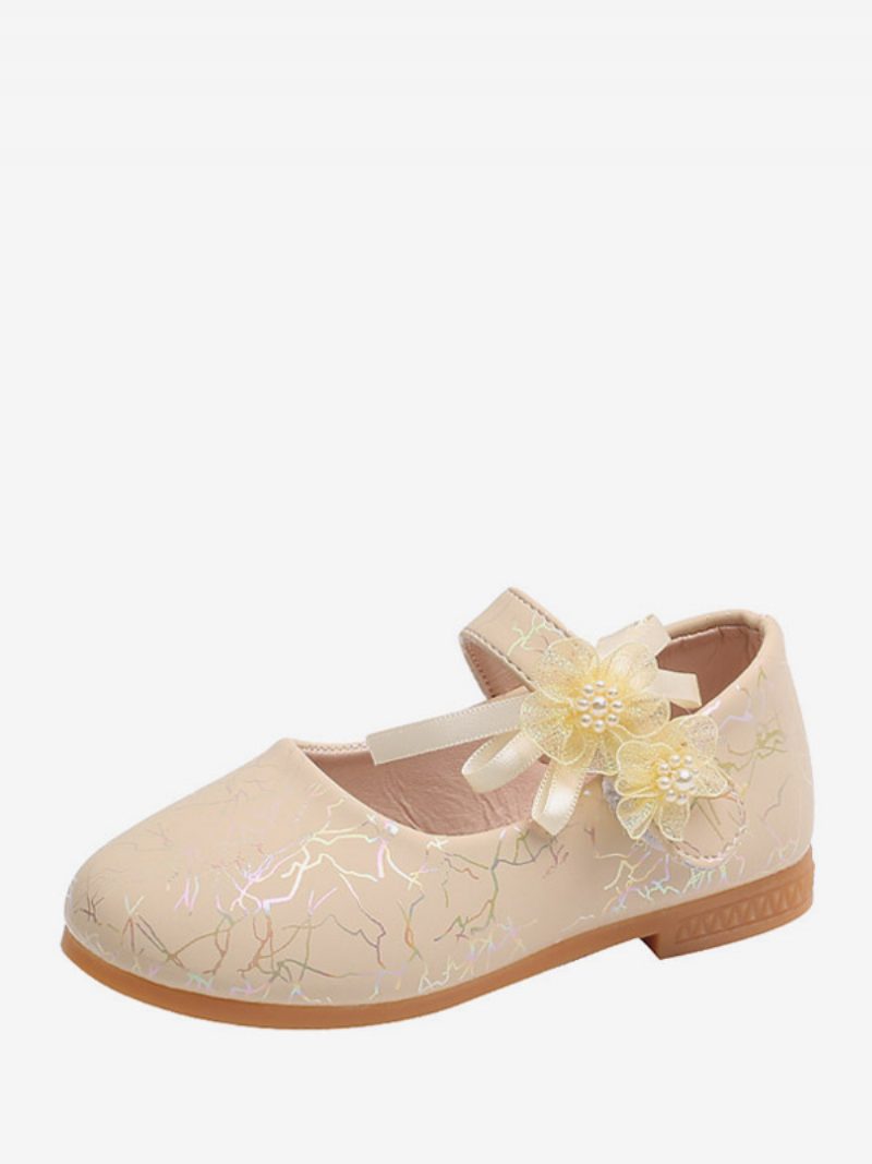 Blumenmädchenschuhe Rosa Pu-lederschleifen Partyschuhe Für Kinder - Beige