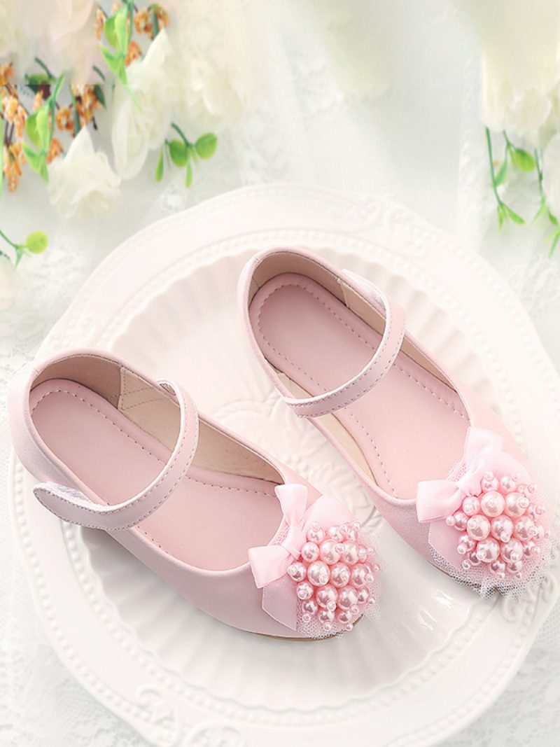 Blumenmädchenschuhe Rosa Pu-lederschleifen Partyschuhe Für Kinder - Rosa