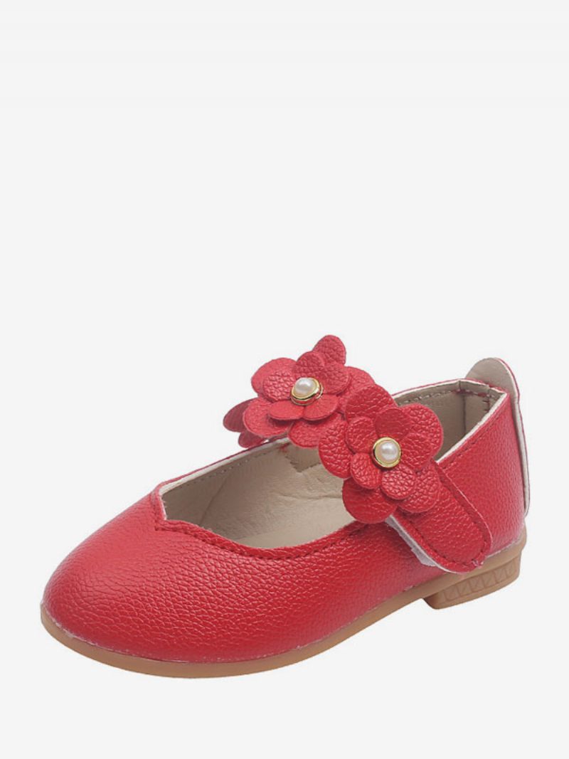 Blumenmädchenschuhe Rose Pu-leder Blumen Partyschuhe Für Kinder - Rot