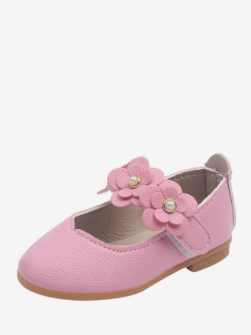 Blumenmädchenschuhe Rose Pu-leder Blumen Partyschuhe Für Kinder - Rosa