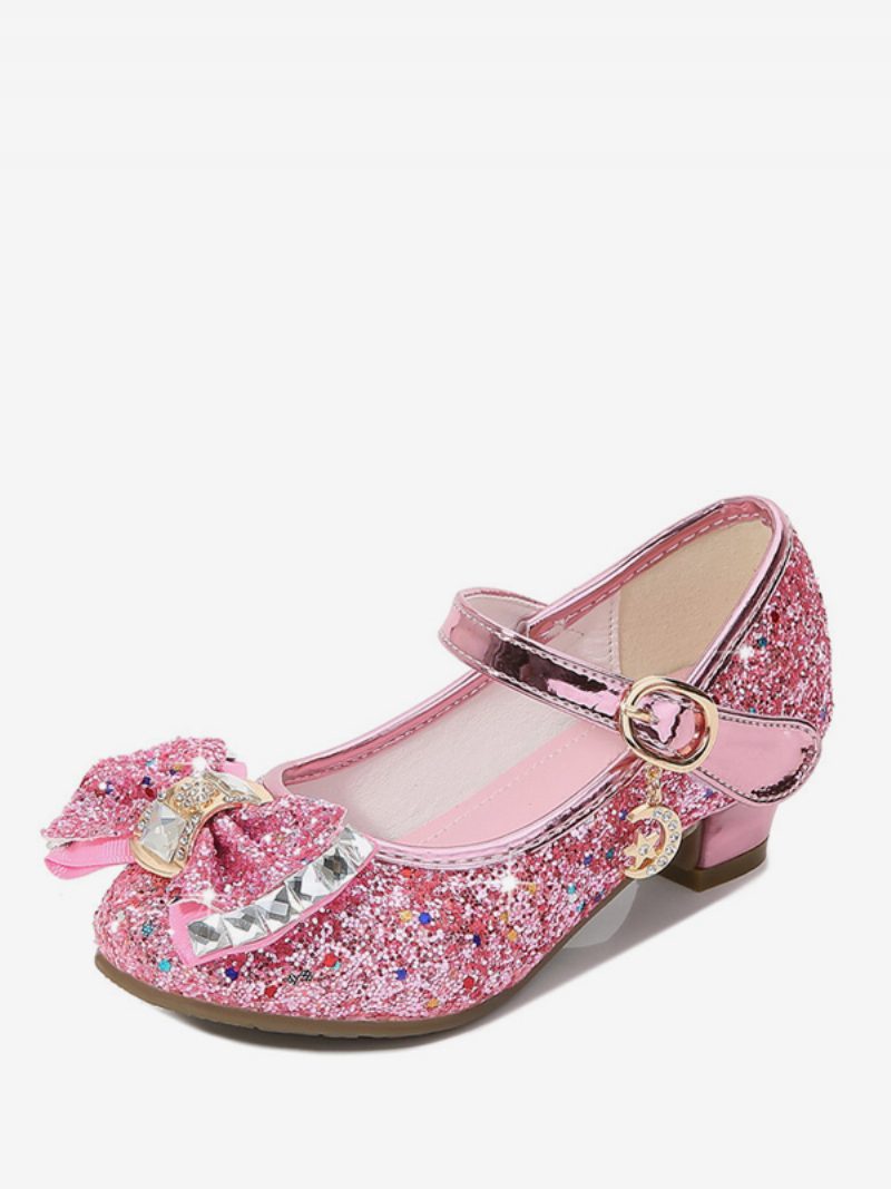 Blumenmädchenschuhe Rote Pailletten Stoff Strasssteine Partyschuhe Für Kinder - Rosa