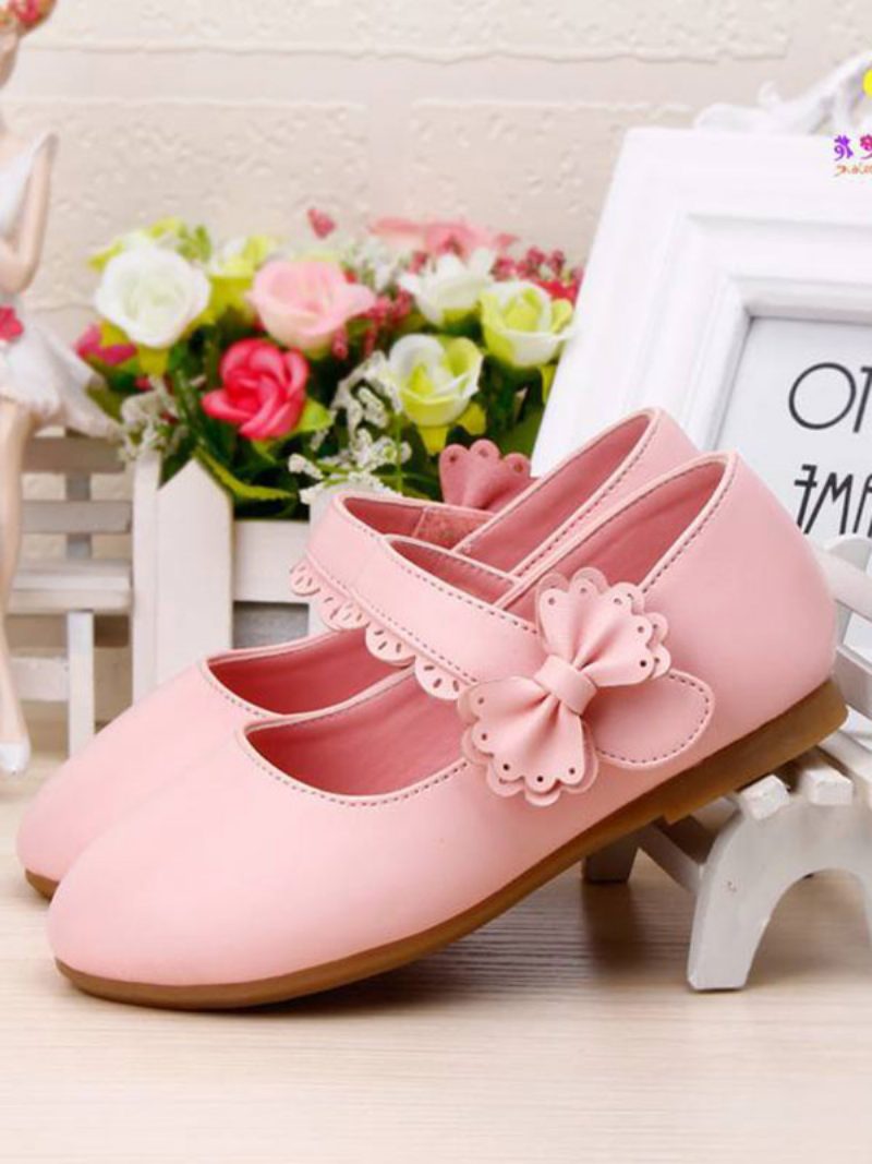 Blumenmädchenschuhe Rote Pu-leder-partyschuhe Für Kinder - Rosa