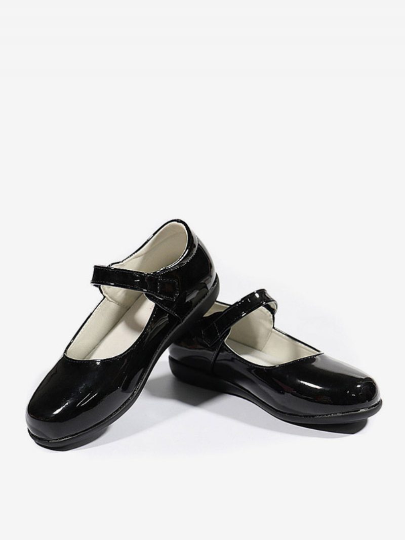 Blumenmädchenschuhe Schwarze Pu-leder-partyschuhe Für Kinder - Schwarz