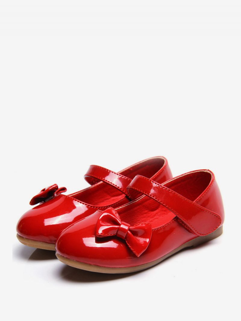 Blumenmädchenschuhe Schwarze Pu-lederschleifen Partyschuhe Für Kinder - Rot