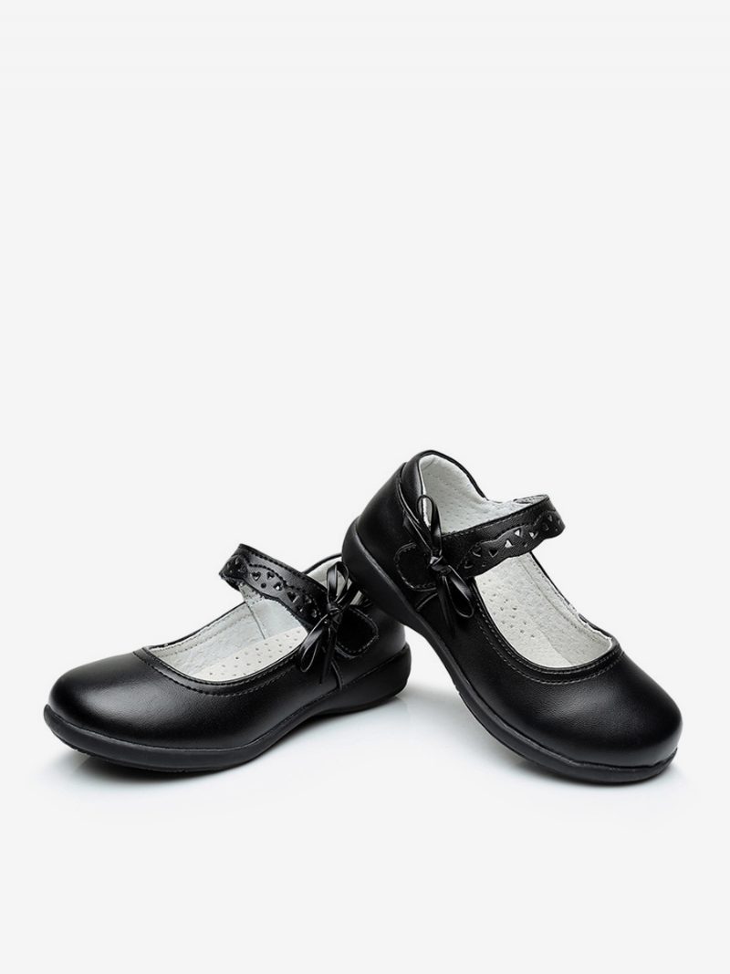 Blumenmädchenschuhe Schwarze Rindsleder-schleifen Partyschuhe Für Kinder - Schwarz