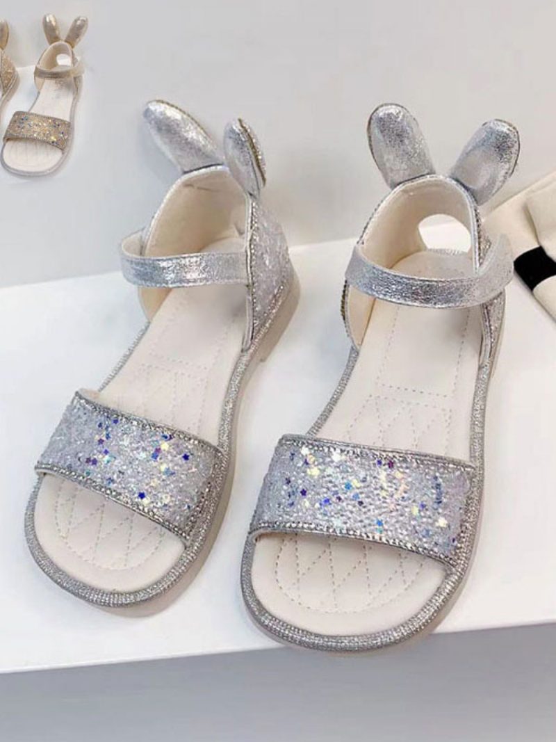 Blumenmädchenschuhe Silber Pailletten Stoff Partyschuhe Für Kinder