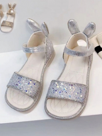 Blumenmädchenschuhe Silber Pailletten Stoff Partyschuhe Für Kinder