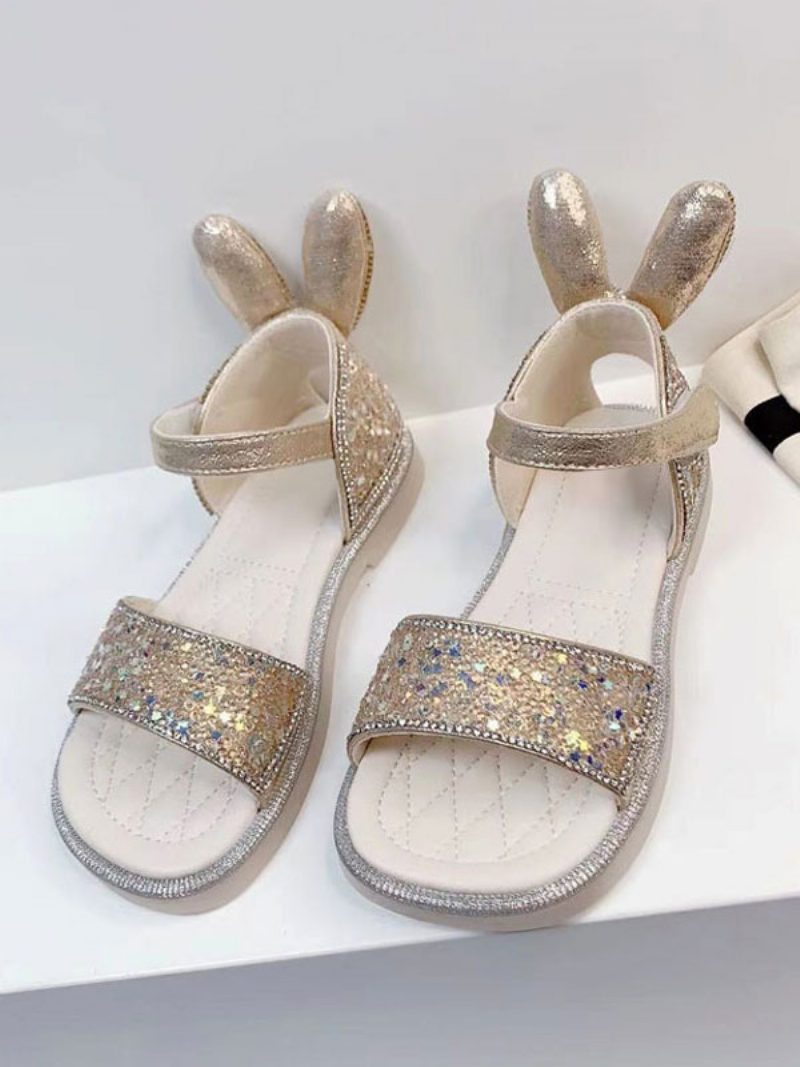 Blumenmädchenschuhe Silber Pailletten Stoff Partyschuhe Für Kinder - Gold