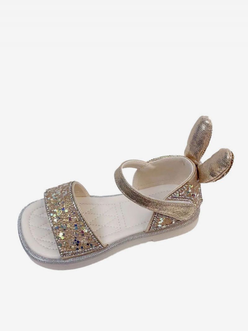 Blumenmädchenschuhe Silber Pailletten Stoff Partyschuhe Für Kinder - Gold