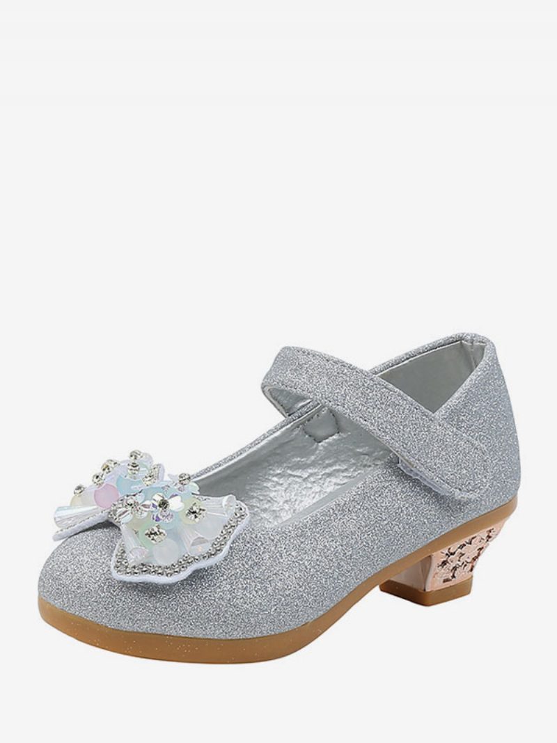 Blumenmädchenschuhe Silber Pailletten Stoffschleifen Partyschuhe Für Kinder