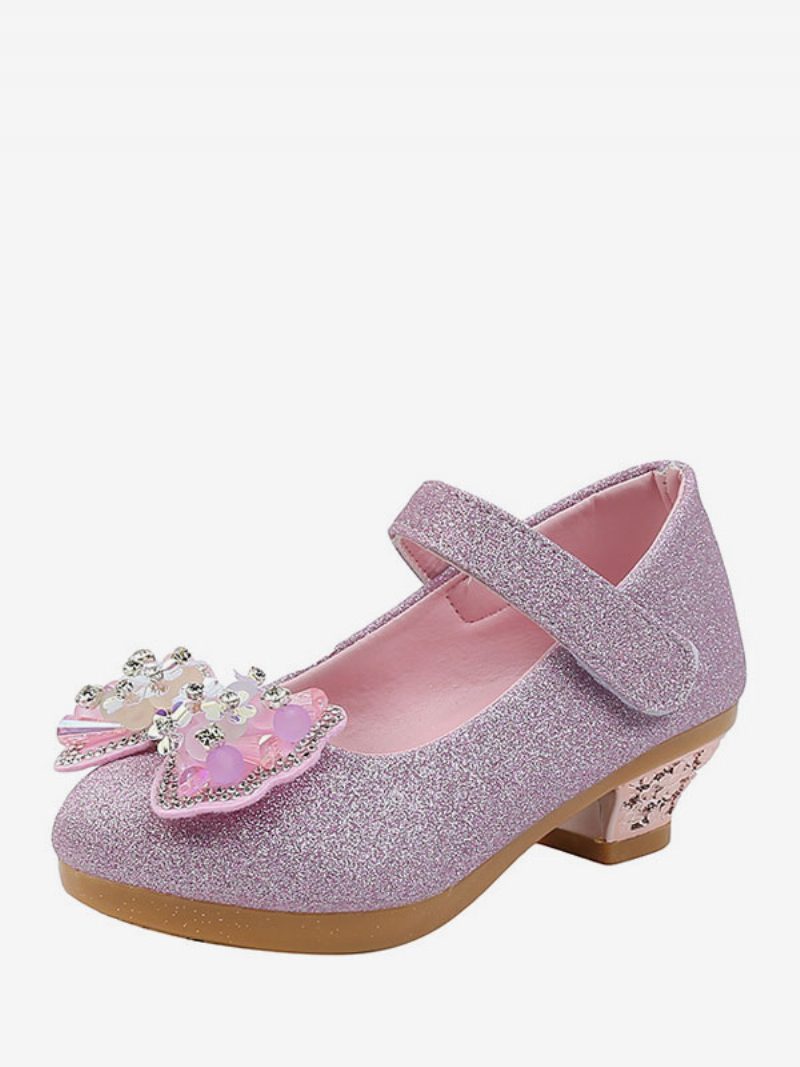 Blumenmädchenschuhe Silber Pailletten Stoffschleifen Partyschuhe Für Kinder - Rosa