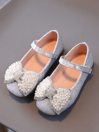 Blumenmädchenschuhe Silber Pailletten Stoffschleifen Partyschuhe Für Kinder