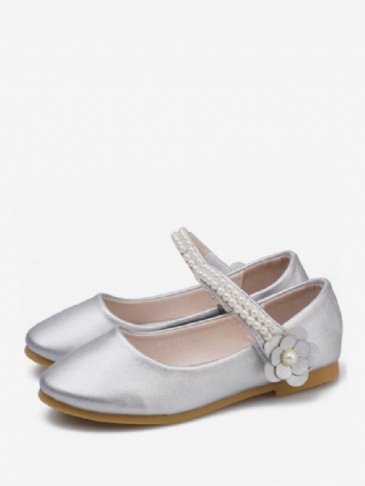 Blumenmädchenschuhe Silber Pu-leder Blumen Partyschuhe Für Kinder