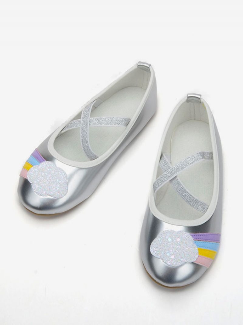 Blumenmädchenschuhe Silber Pu-leder Pailletten Partyschuhe Für Kinder - Silber