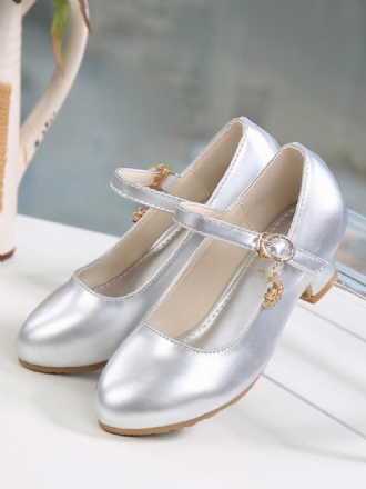 Blumenmädchenschuhe Silber Pu-leder Strass Partyschuhe Für Kinder