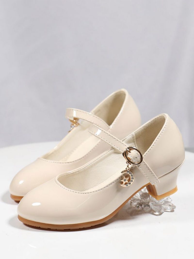 Blumenmädchenschuhe Silber Pu-leder Strass Partyschuhe Für Kinder - Beige