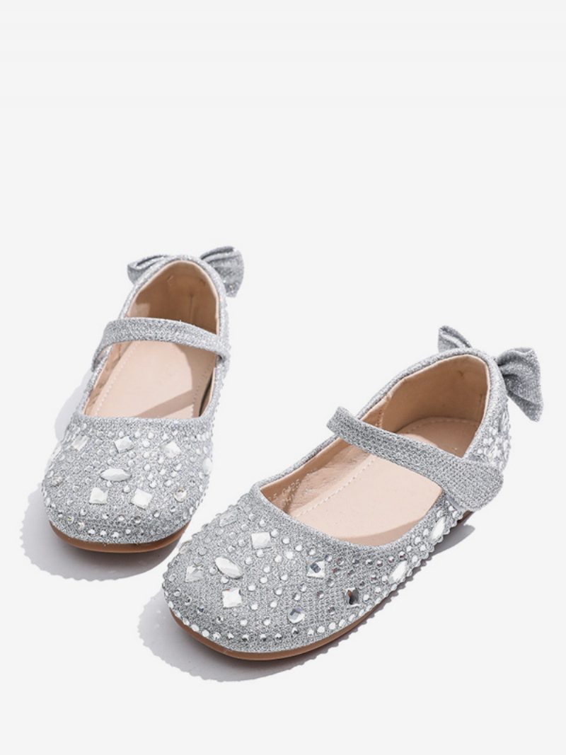 Blumenmädchenschuhe Silberne Polyesterschleifen Partyschuhe Für Kinder - Silber