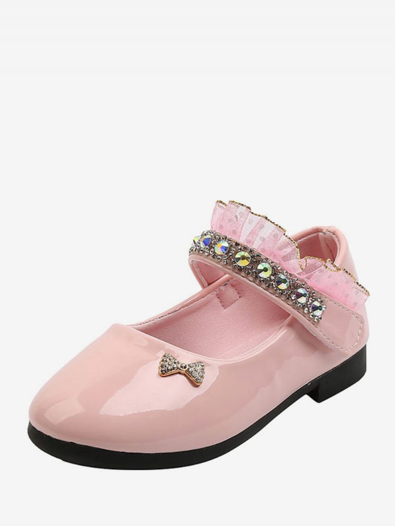 Blumenmädchenschuhe Weiße Pu-leder-strasssteine Partyschuhe Für Kinder - Rosa