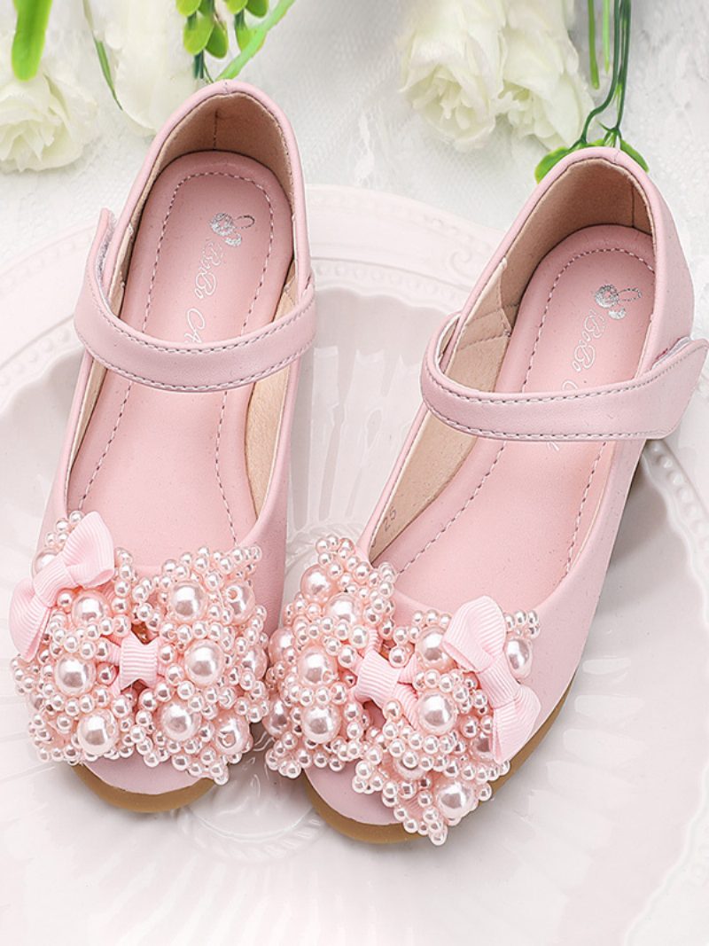 Blumenmädchenschuhe Weiße Pu-lederschleifen Partyschuhe Für Kinder - Rosa