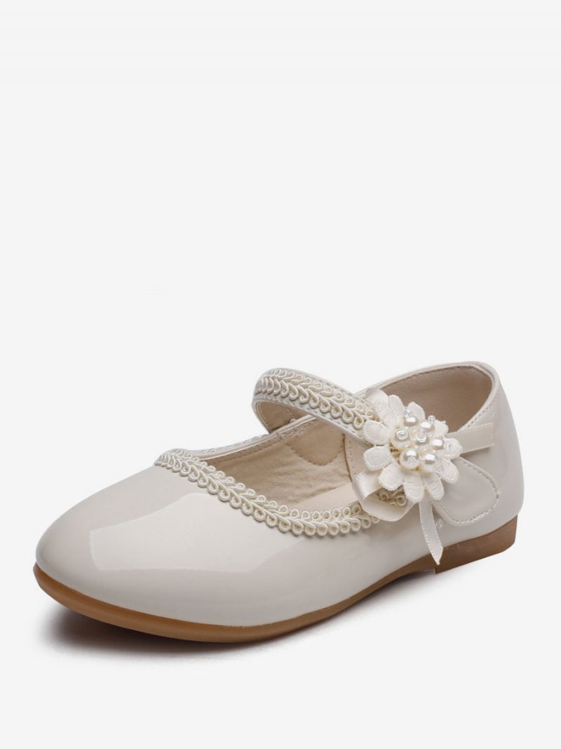 Blumenmädchenschuhe Weiße Pu-lederschleifen Partyschuhe Für Kinder - Beige