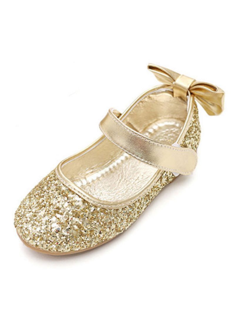 Glitzernde Schleifen-hochzeits-blumenmädchen-schuhe - Gold