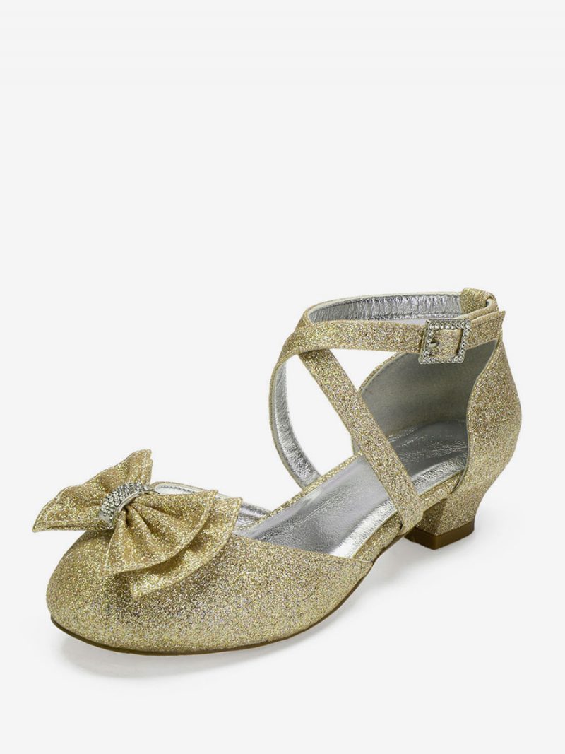 Hochzeit Blumenmädchen Schuhe Glitzer Schleife Flats Für Mädchen - Champagner