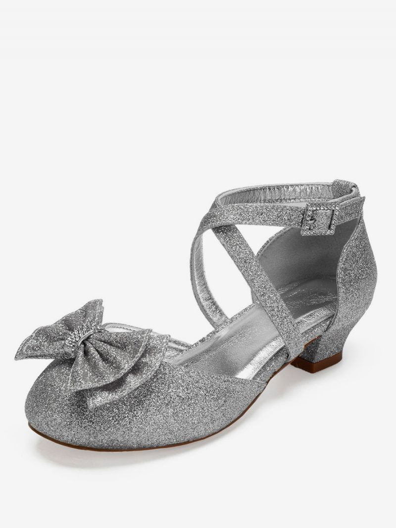 Hochzeit Blumenmädchen Schuhe Glitzer Schleife Flats Für Mädchen - Silber