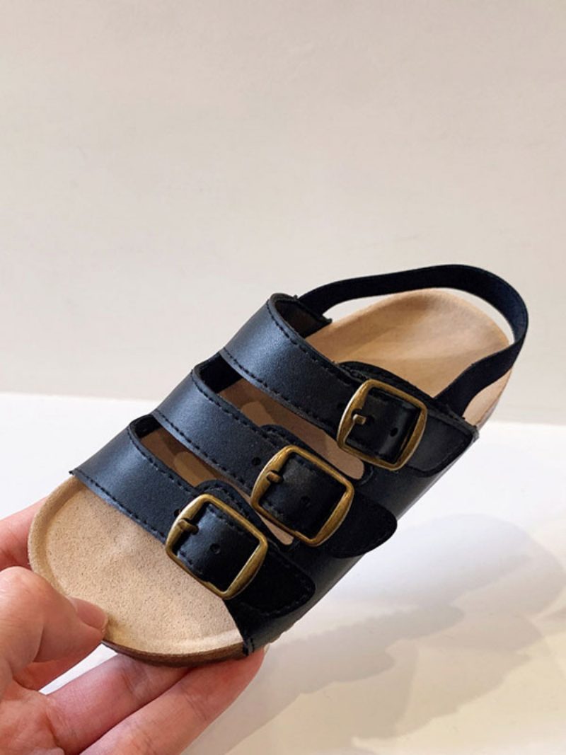 Mädchen-sandalen Mit Offenem Zehenbereich Und Schnallendetail - Schwarz