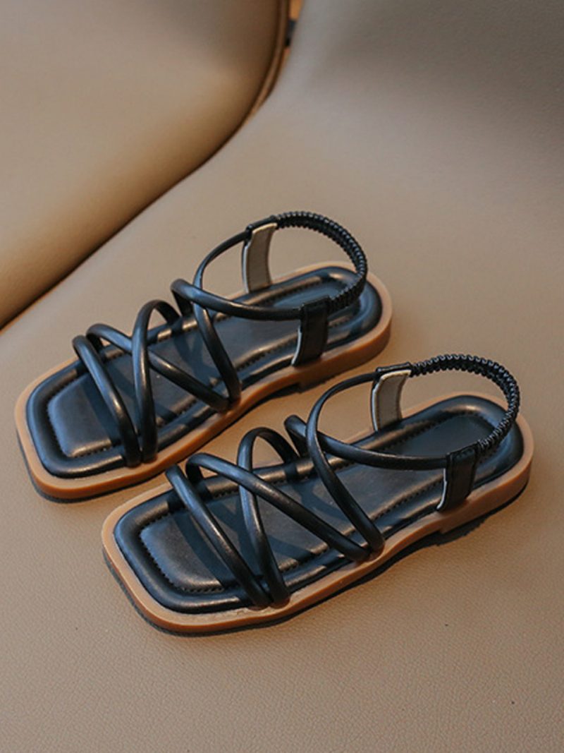 Weiße Mädchen-sandalen Mit Offenem Zehenbereich Und Riemchensandalen - Schwarz