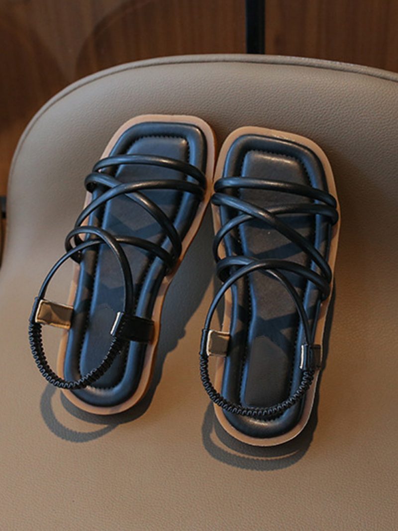 Weiße Mädchen-sandalen Mit Offenem Zehenbereich Und Riemchensandalen - Schwarz