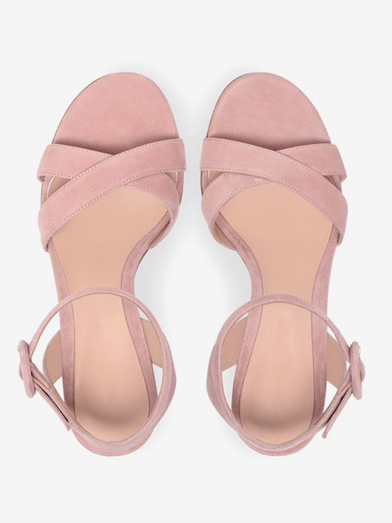 Blockabsatz-sandalen Für Damen Offener Zehenbereich Mittelhoher Absatz Knöchelriemen Ballschuhe - Rosa