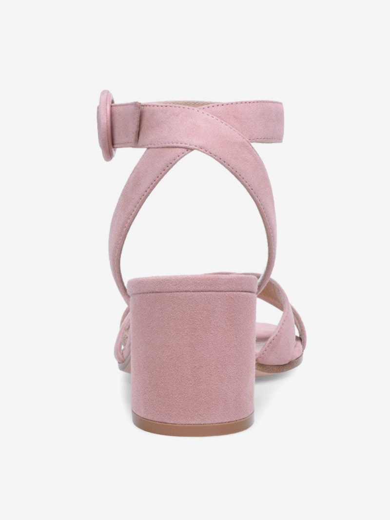 Blockabsatz-sandalen Für Damen Offener Zehenbereich Mittelhoher Absatz Knöchelriemen Ballschuhe - Rosa