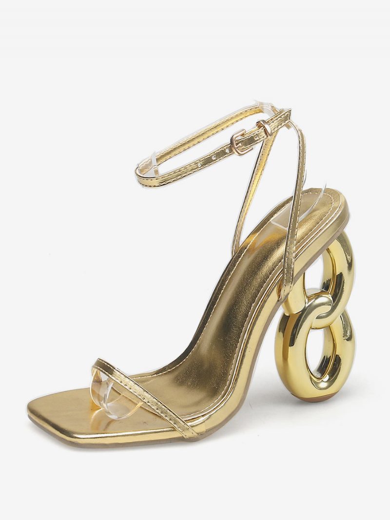 Damen-absatzsandalen Quadratische Zehenpartie Speziell Geformte Absatzsandalen Pu-leder - Gold