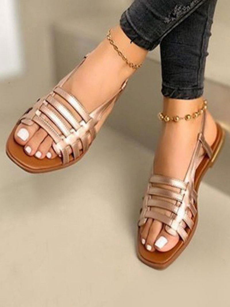 Damen-sandalen Aus Pu-leder Mit Offener Zehenpartie - Gold